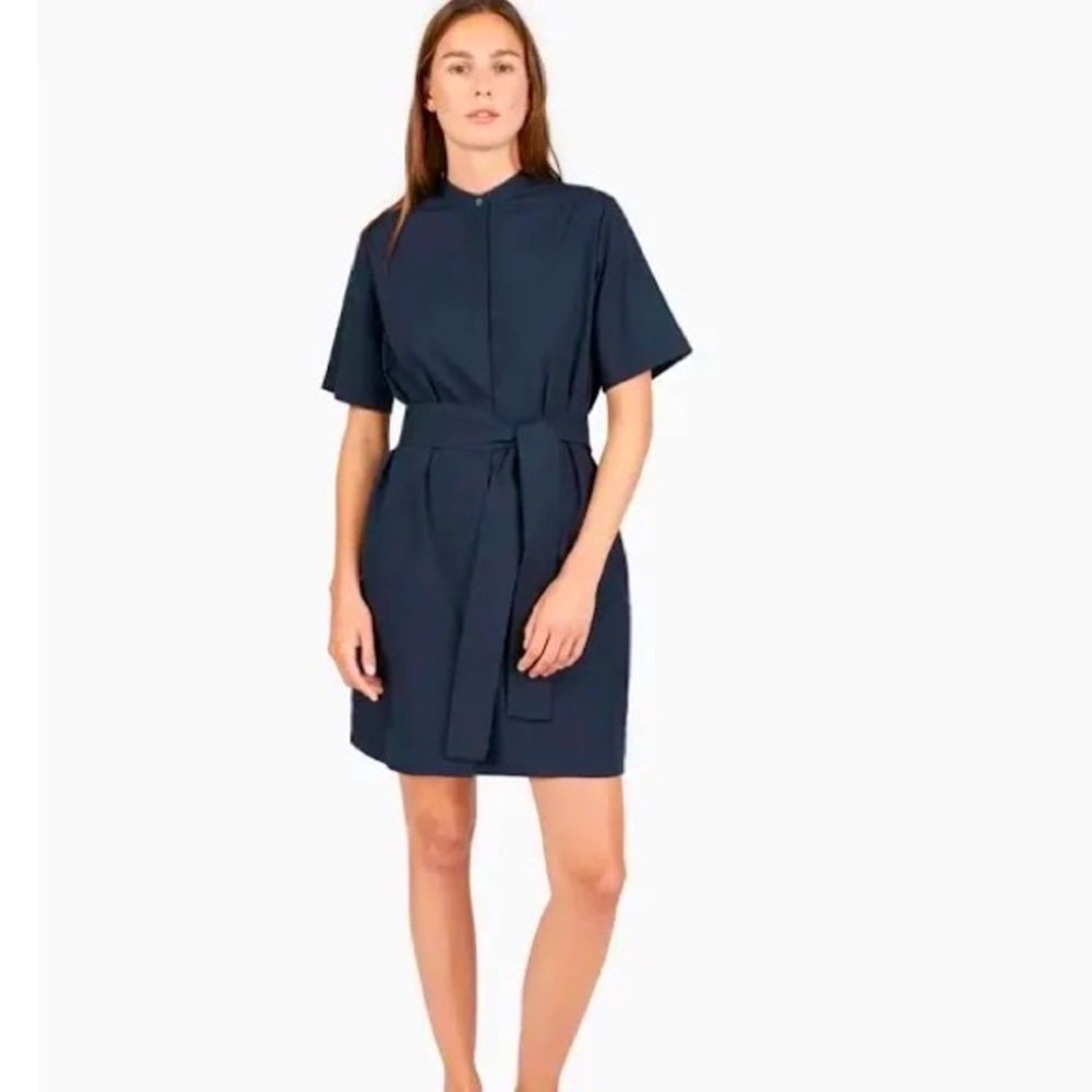 Everlane Cotton Collarless Shirtdress in Navy Blue